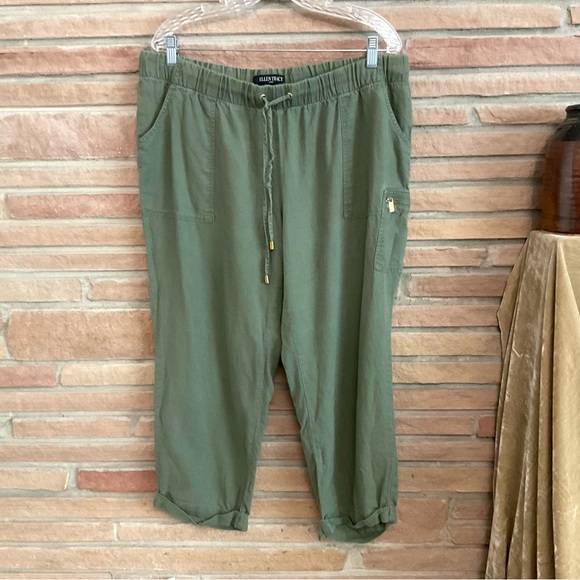 Ellen Tracy Pants - Ellen Tracy Linen Blend Pull On Pants Green Petite XL